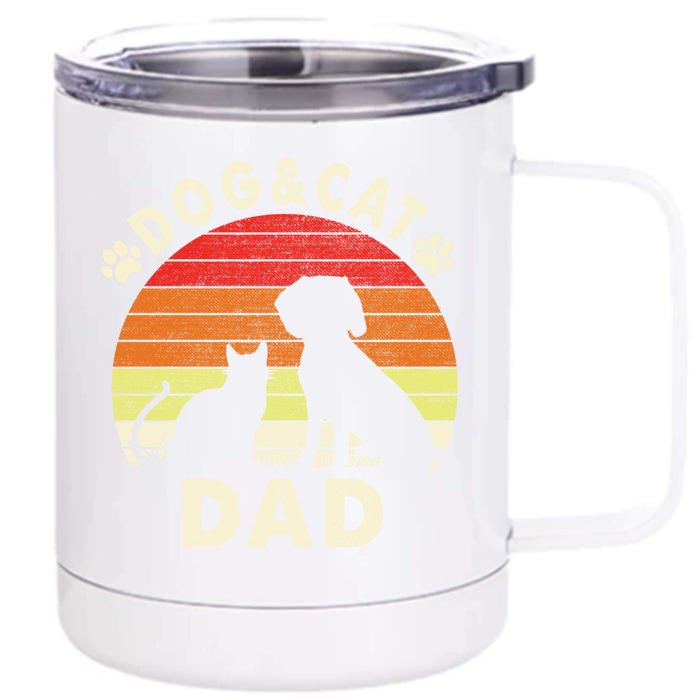 Dogs 365 Vintage Retro Dog And Cat Dad Cool Gift Front & Back 12oz Stainless Steel Tumbler Cup