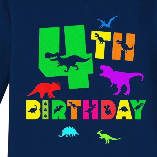 Dinosaur 4th Birthday Dino Im 4 Birthday Baby Long Sleeve Bodysuit