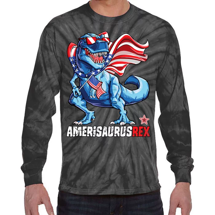 Dinosaur 4th Of July Boy Girl Amerisaurus T Rex Funny Tie-Dye Long Sleeve Shirt