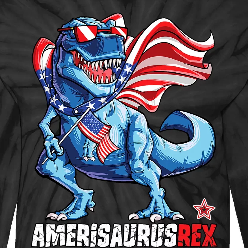 Dinosaur 4th Of July Boy Girl Amerisaurus T Rex Funny Tie-Dye Long Sleeve Shirt