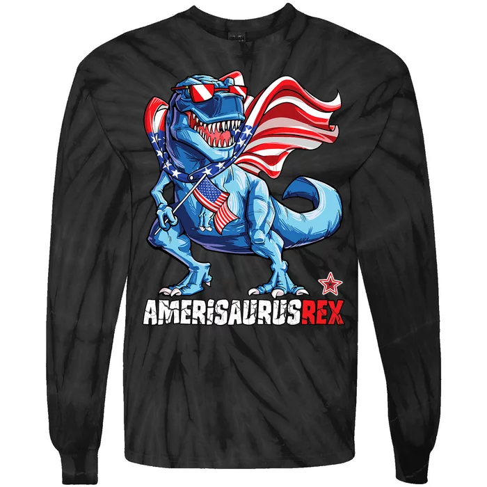 Dinosaur 4th Of July Boy Girl Amerisaurus T Rex Funny Tie-Dye Long Sleeve Shirt