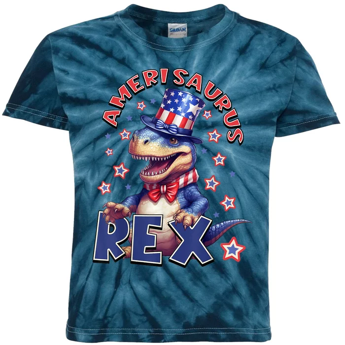 Dinosaur 4th Of July Amerisaurus T Rex Kids Tie-Dye T-Shirt