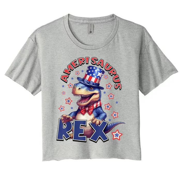 Dinosaur 4th Of July Amerisaurus T Rex Women's Crop Top Tee