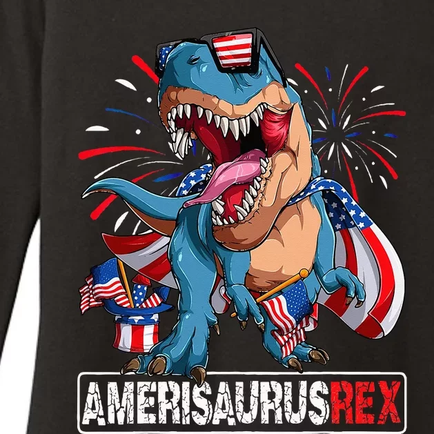 Dinosaur 4th of July Amerisaurus T Rex Funny Womens CVC Long Sleeve Shirt