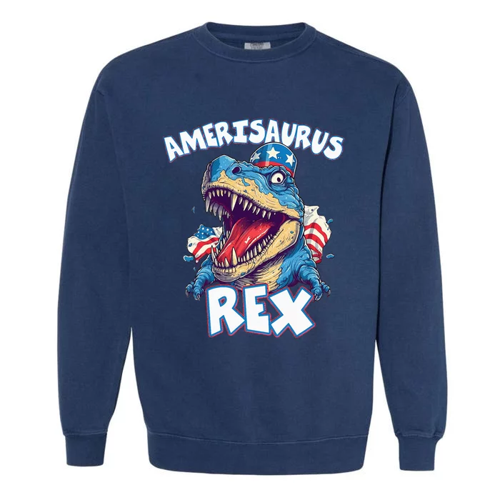 Dinosaur 4th of July Amerisaurus T Rex Garment-Dyed Sweatshirt