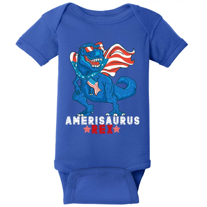 Dinosaur 4th Of July Amerisaurus T Rex Funny Baby Bodysuit