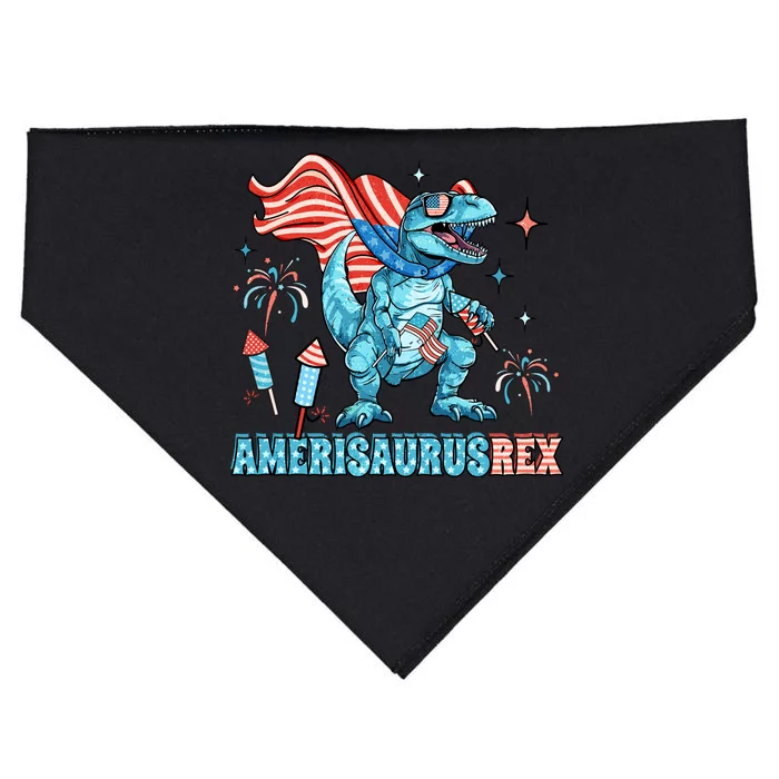 Dinosaur 4th Of July Dinosaur Amerisaurus T Rex Funny USA-Made Doggie Bandana