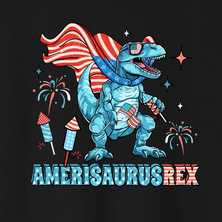 Dinosaur 4th Of July Dinosaur Amerisaurus T Rex Funny Women's Crop Top Tee