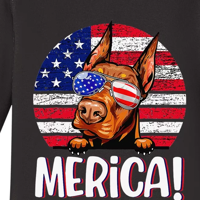 Doberman 4th Of July American Flag Dog Baby Long Sleeve Bodysuit