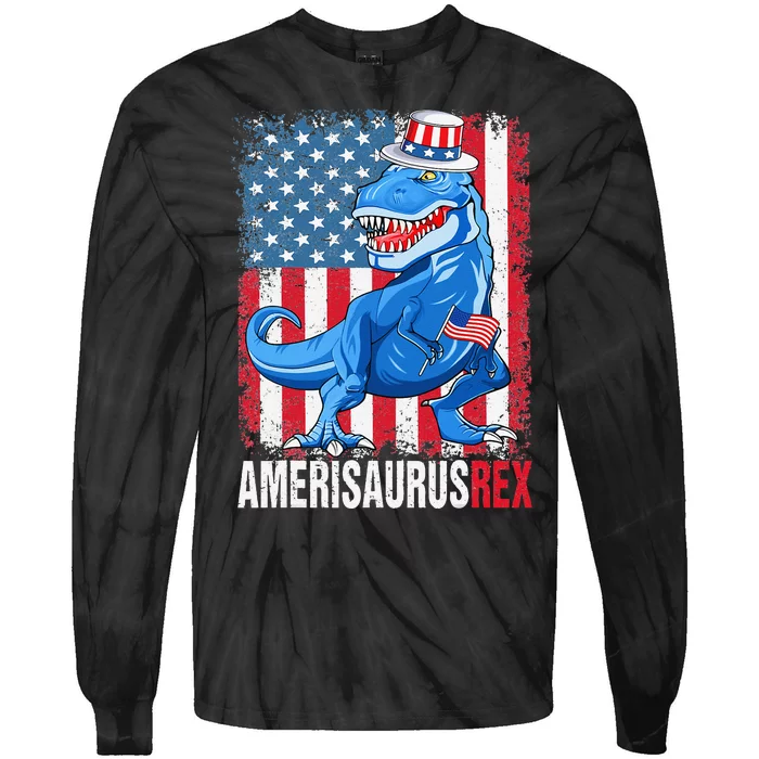 Dinosaur 4th of July Amerisaurus T Rex Funny Tie-Dye Long Sleeve Shirt