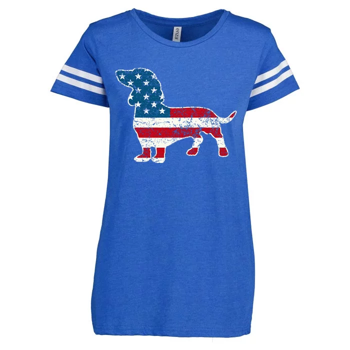 Dachshund 4th Of July American Flag Dog Lovers Enza Ladies Jersey Football T-Shirt