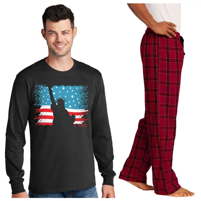 Distressed 4th Of July Liberty Flag Long Sleeve Pajama Set