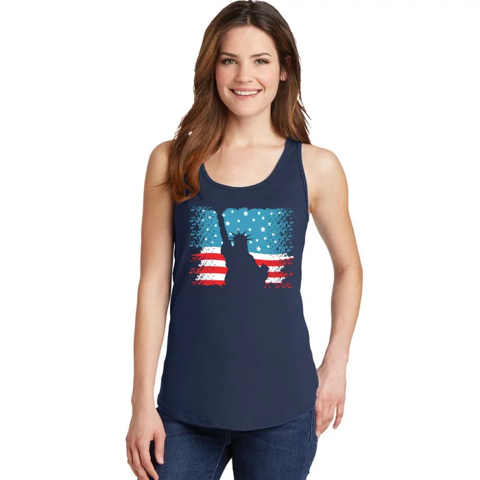 Distressed 4th Of July Liberty Flag Ladies Essential Tank