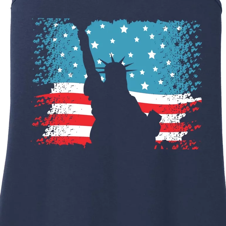 Distressed 4th Of July Liberty Flag Ladies Essential Tank