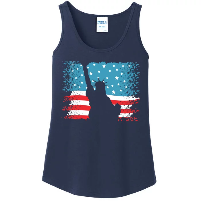 Distressed 4th Of July Liberty Flag Ladies Essential Tank