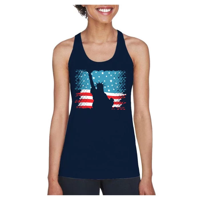 Distressed 4th Of July Liberty Flag Women's Racerback Tank