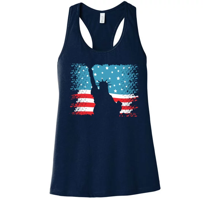 Distressed 4th Of July Liberty Flag Women's Racerback Tank