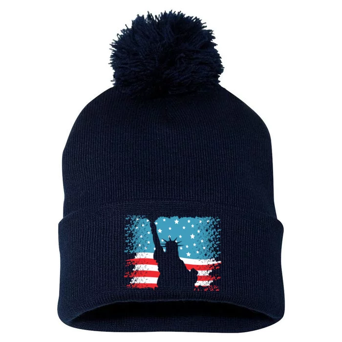 Distressed 4th Of July Liberty Flag Pom Pom 12in Knit Beanie