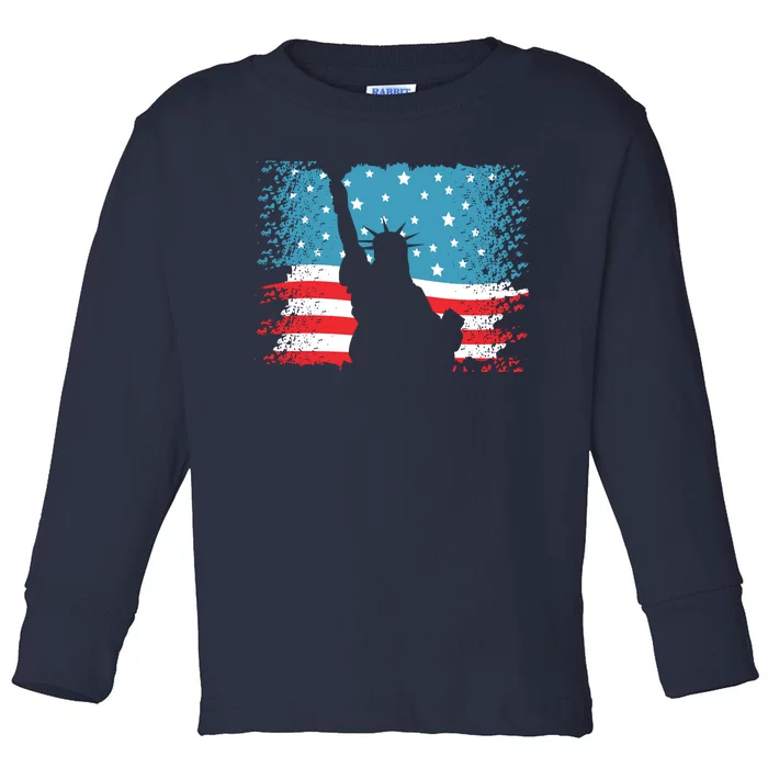 Distressed 4th Of July Liberty Flag Toddler Long Sleeve Shirt