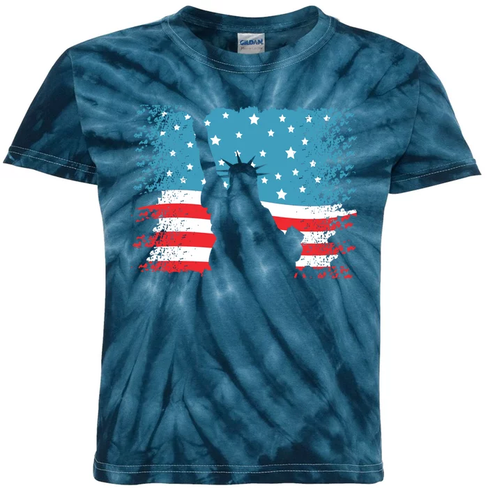 Distressed 4th Of July Liberty Flag Kids Tie-Dye T-Shirt