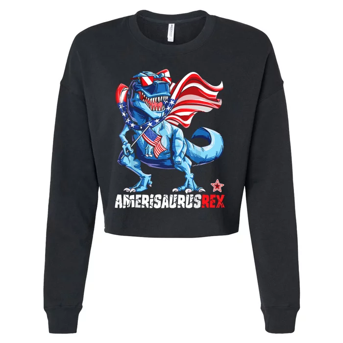 Dinosaur 4th Of July, Amerisaurus T Rex Funny Cropped Pullover Crew