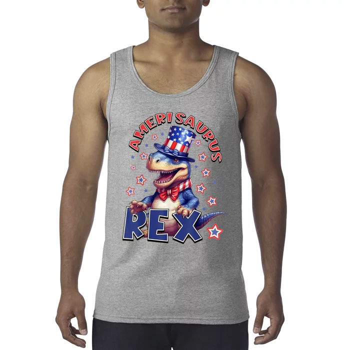 Dinosaur 4th Of July Kids Men Amerisaurus T Rex Tank Top