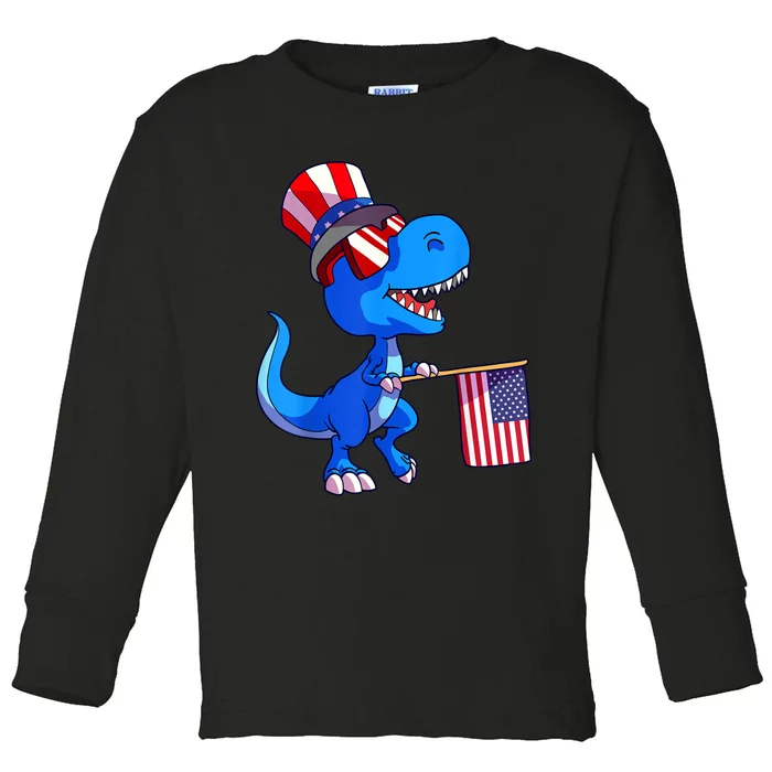 Dinosaur 4th Of July USA Flag Dino Boy July 4 Toddler Long Sleeve Shirt