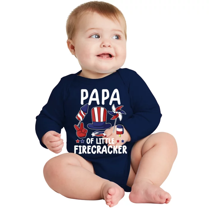 Daddy 4th Of July Gift Papa Of Little Firecracker Gift Baby Long Sleeve Bodysuit