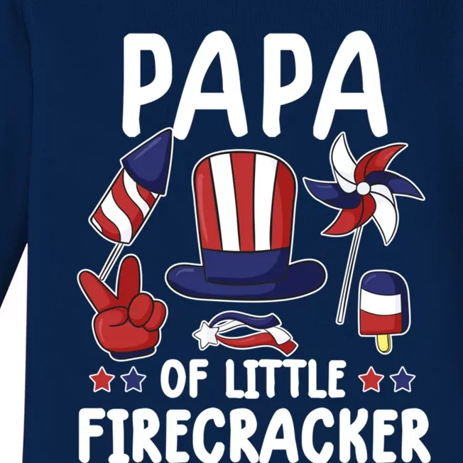 Daddy 4th Of July Gift Papa Of Little Firecracker Gift Baby Long Sleeve Bodysuit