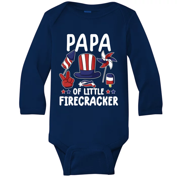 Daddy 4th Of July Gift Papa Of Little Firecracker Gift Baby Long Sleeve Bodysuit