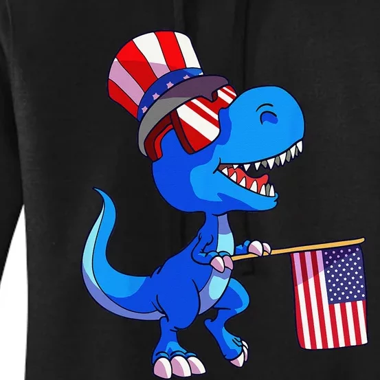 Dinosaur 4th of July USA Flag Dino July 4 Women's Pullover Hoodie