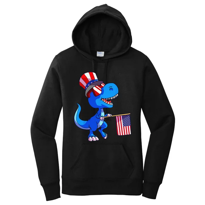 Dinosaur 4th of July USA Flag Dino July 4 Women's Pullover Hoodie