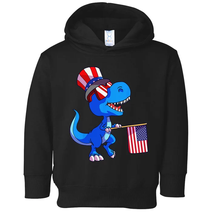 Dinosaur 4th of July USA Flag Dino July 4 Toddler Hoodie