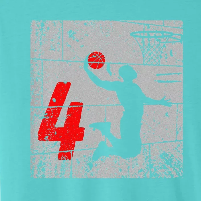 Distressed 4 Year Old 4th Basketball Birthday Slam Dunk ChromaSoft Performance T-Shirt