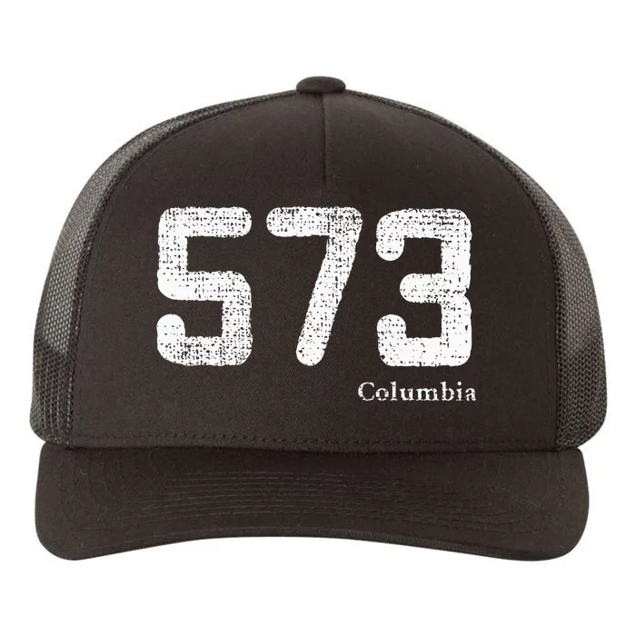 Distressed 573 Area Code Columbia Missouri Yupoong Adult 5-Panel Trucker Hat