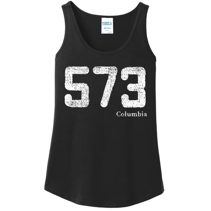 Distressed 573 Area Code Columbia Missouri Ladies Essential Tank