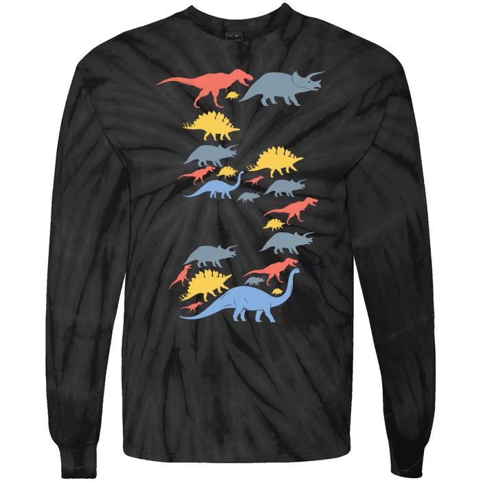 Dinosaur 5th Birthday For 5 Year Old Tie-Dye Long Sleeve Shirt