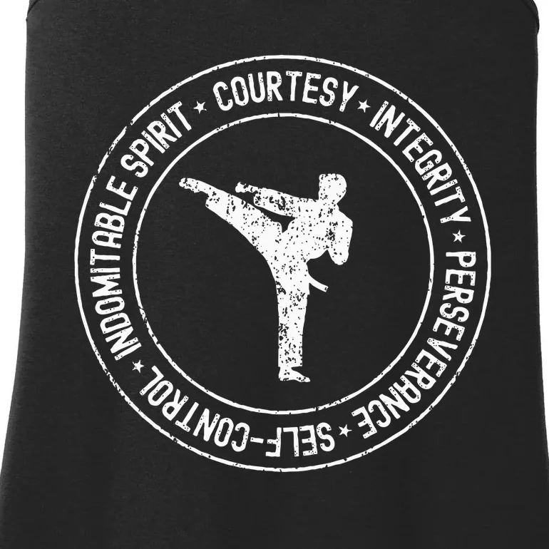 Distressed 5 Tenets Of Taekwondo Taekwondo Kicking Ladies Essential Tank