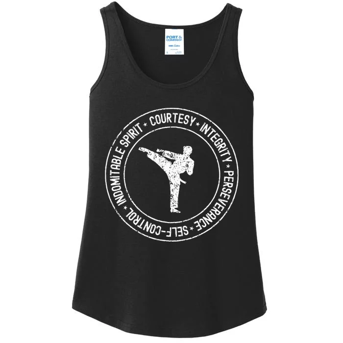 Distressed 5 Tenets Of Taekwondo Taekwondo Kicking Ladies Essential Tank