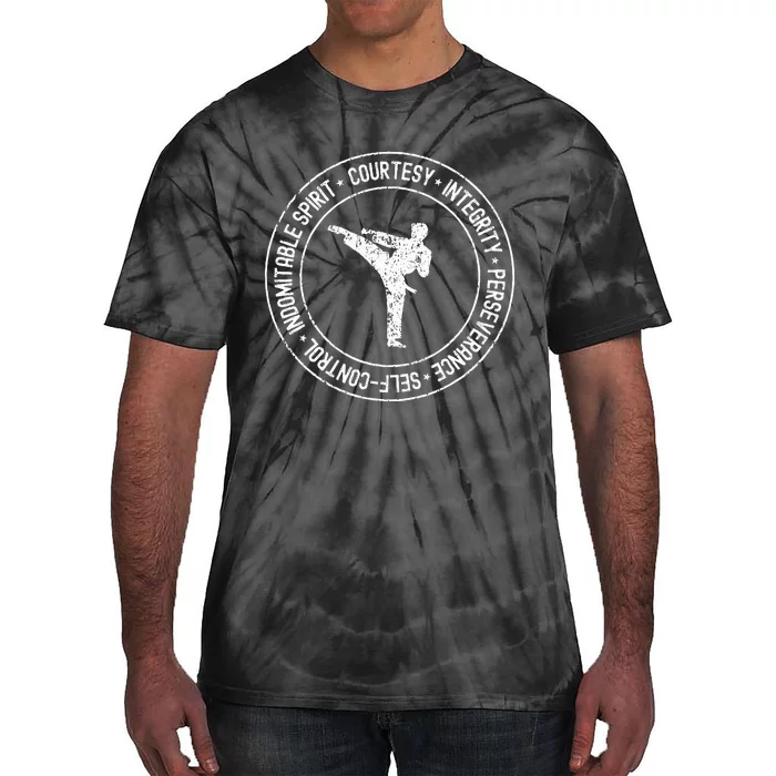 Distressed 5 Tenets Of Taekwondo Taekwondo Kicking Tie-Dye T-Shirt