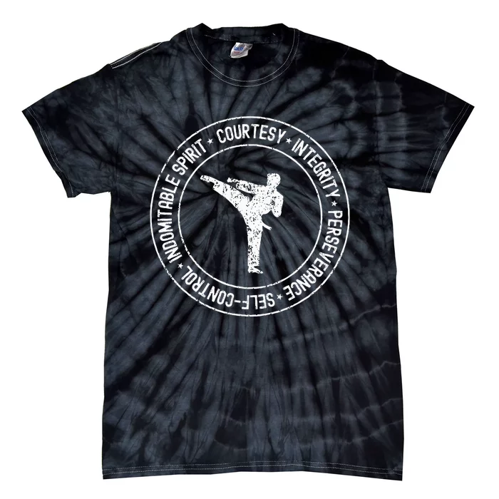 Distressed 5 Tenets Of Taekwondo Taekwondo Kicking Tie-Dye T-Shirt