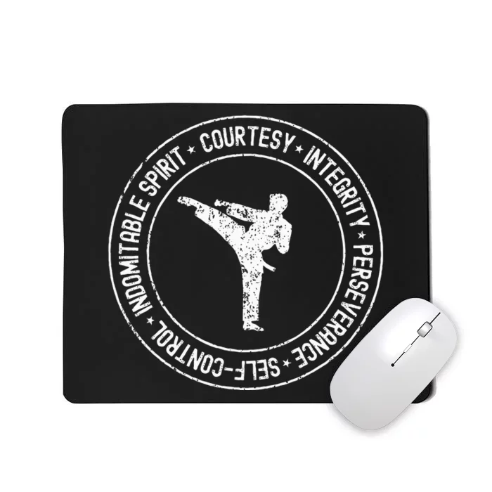 Distressed 5 Tenets Of Taekwondo Taekwondo Kicking Outfit Mousepad