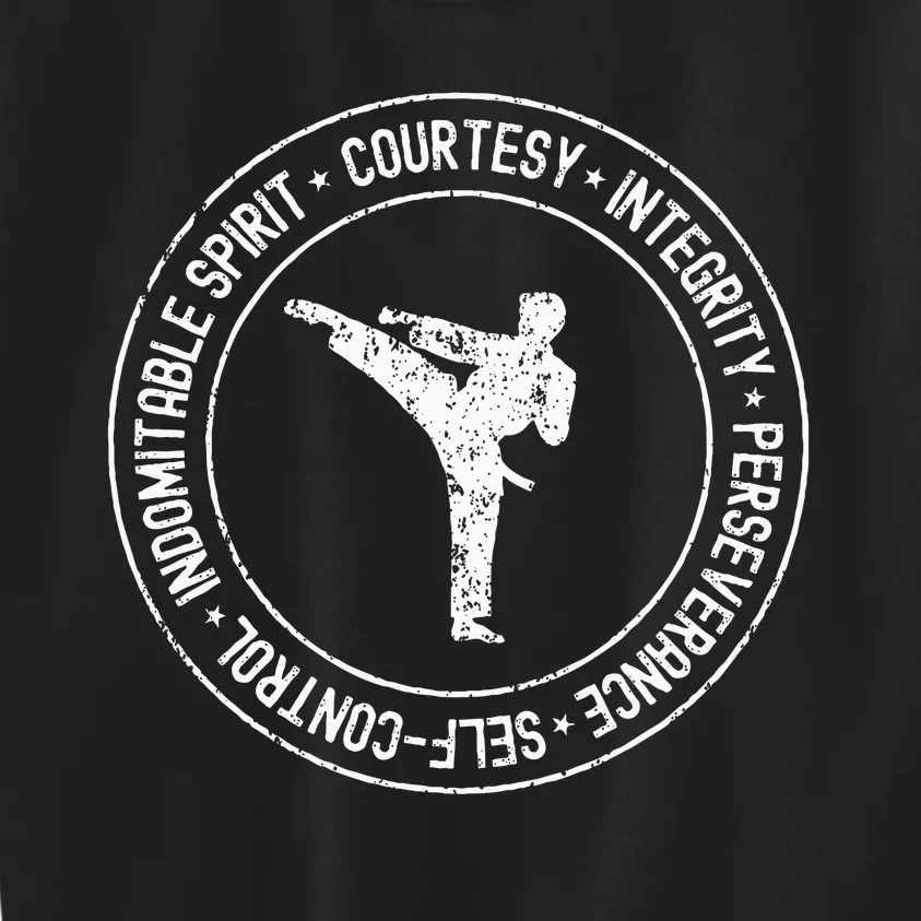 Distressed 5 Tenets Of Taekwondo Taekwondo Kicking Outfit Kids Sweatshirt