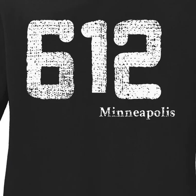 Distressed 612 Area Code Minneapolis Minnesota Ladies Long Sleeve Shirt