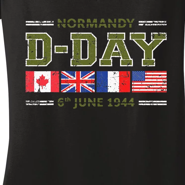 DDay 78th Anniversary WWII Memorial Vintage 1944 Women's V-Neck T-Shirt