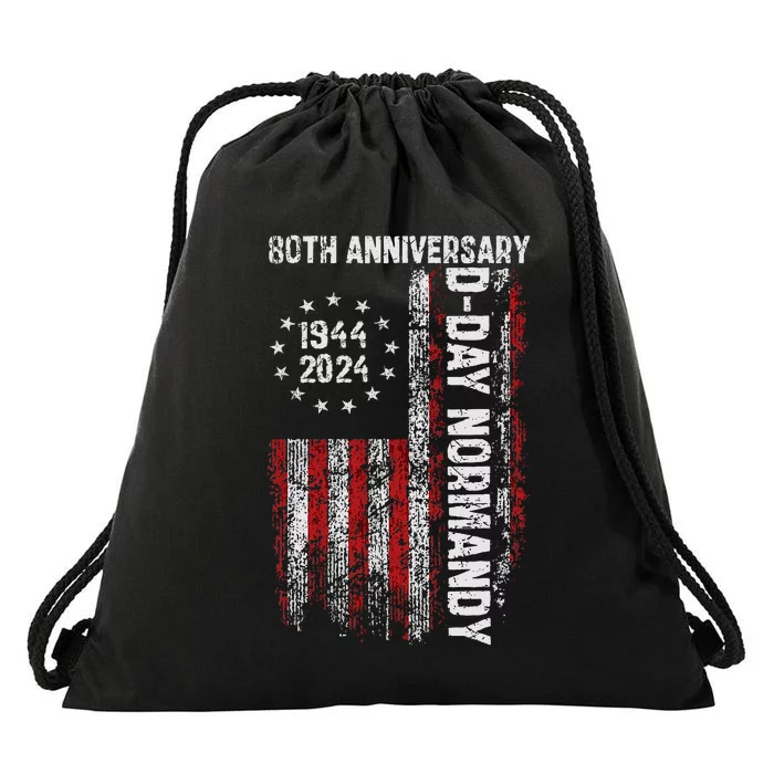 Dday 80th Anniversary Shirts American Flag 1944 Drawstring Bag