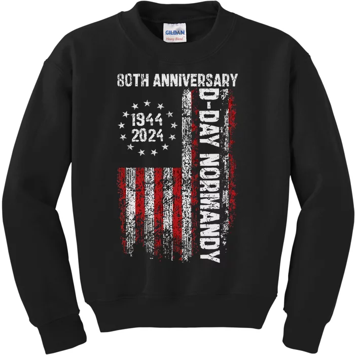 Dday 80th Anniversary Shirts American Flag 1944 Kids Sweatshirt