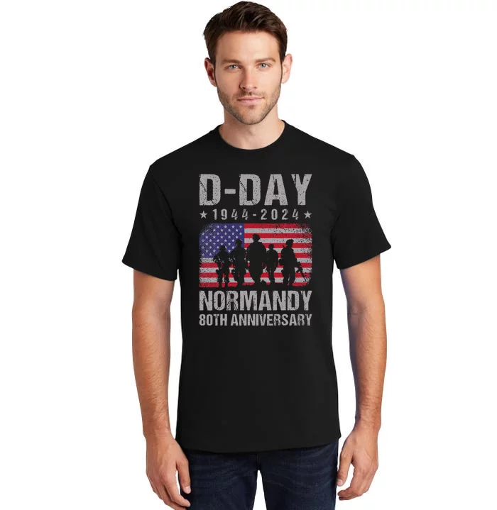 Dday 80th Anniversary 19442024 Normandy Us Flag D Day Tall T-Shirt