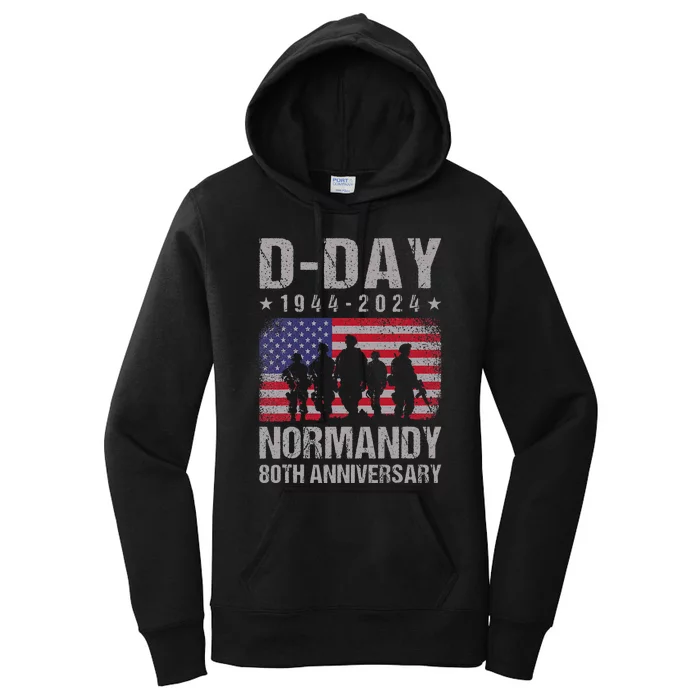 Dday 80th Anniversary 19442024 Normandy Us Flag D Day Women's Pullover Hoodie