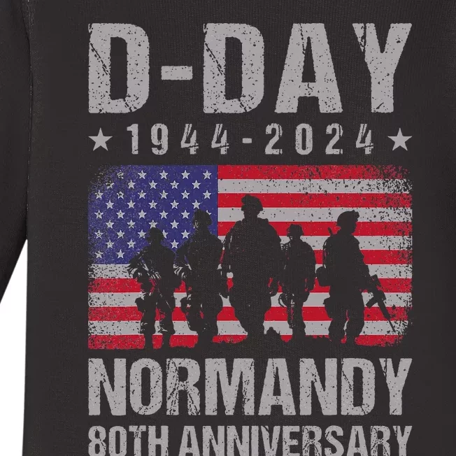 Dday 80th Anniversary 19442024 Normandy Us Flag D Day Baby Long Sleeve Bodysuit